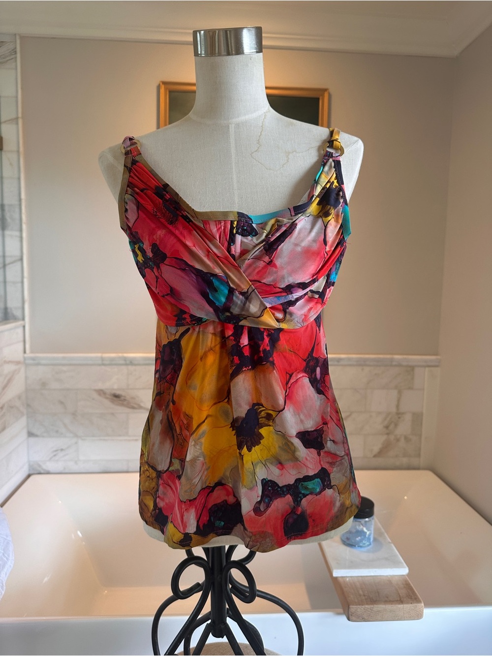 Tara Grinna Multicolor Floral Swim Bikini Top in Pink & Yellow